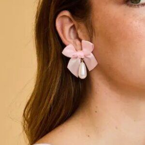 Petit Moments Pink Bow Pearl Drop Earrings Ballet Core One Size